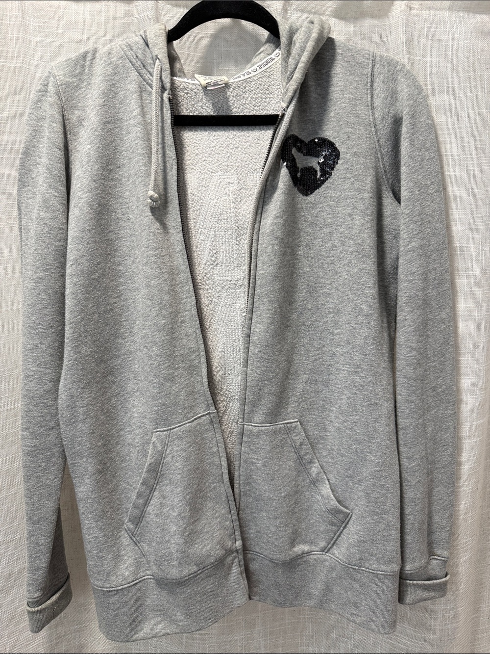 Victoria's Secret Gray Zip-Up Hoodie with Sequin PINK